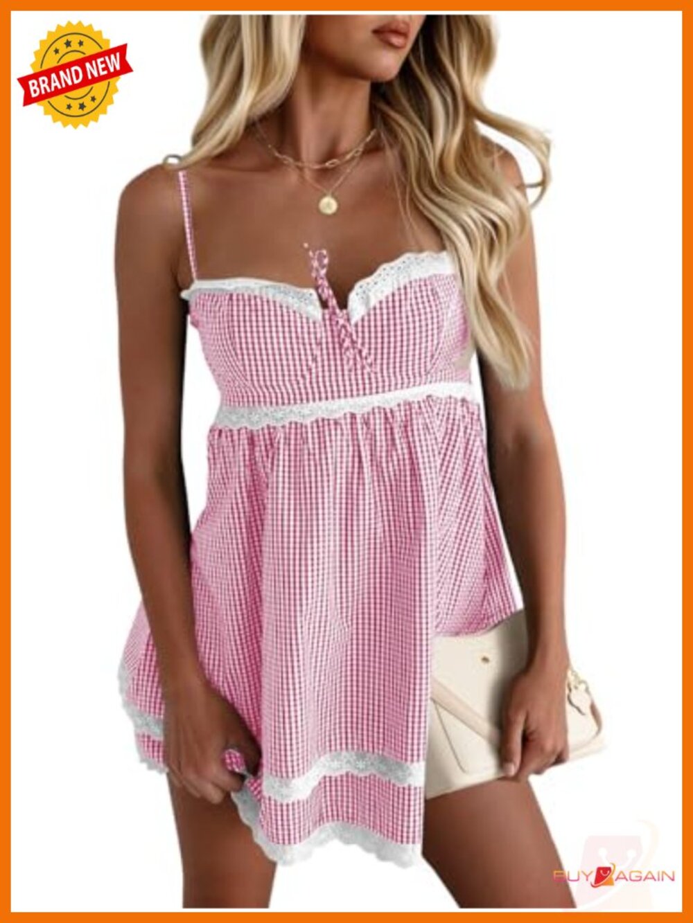 Mini Dress Sweetheart Neckline Spaghetti Strap Y2K Plaid Lace Trim Tiered